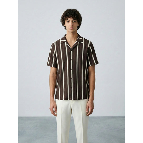 Brown Stripes Cuban Shirt | Montivo Pakistan