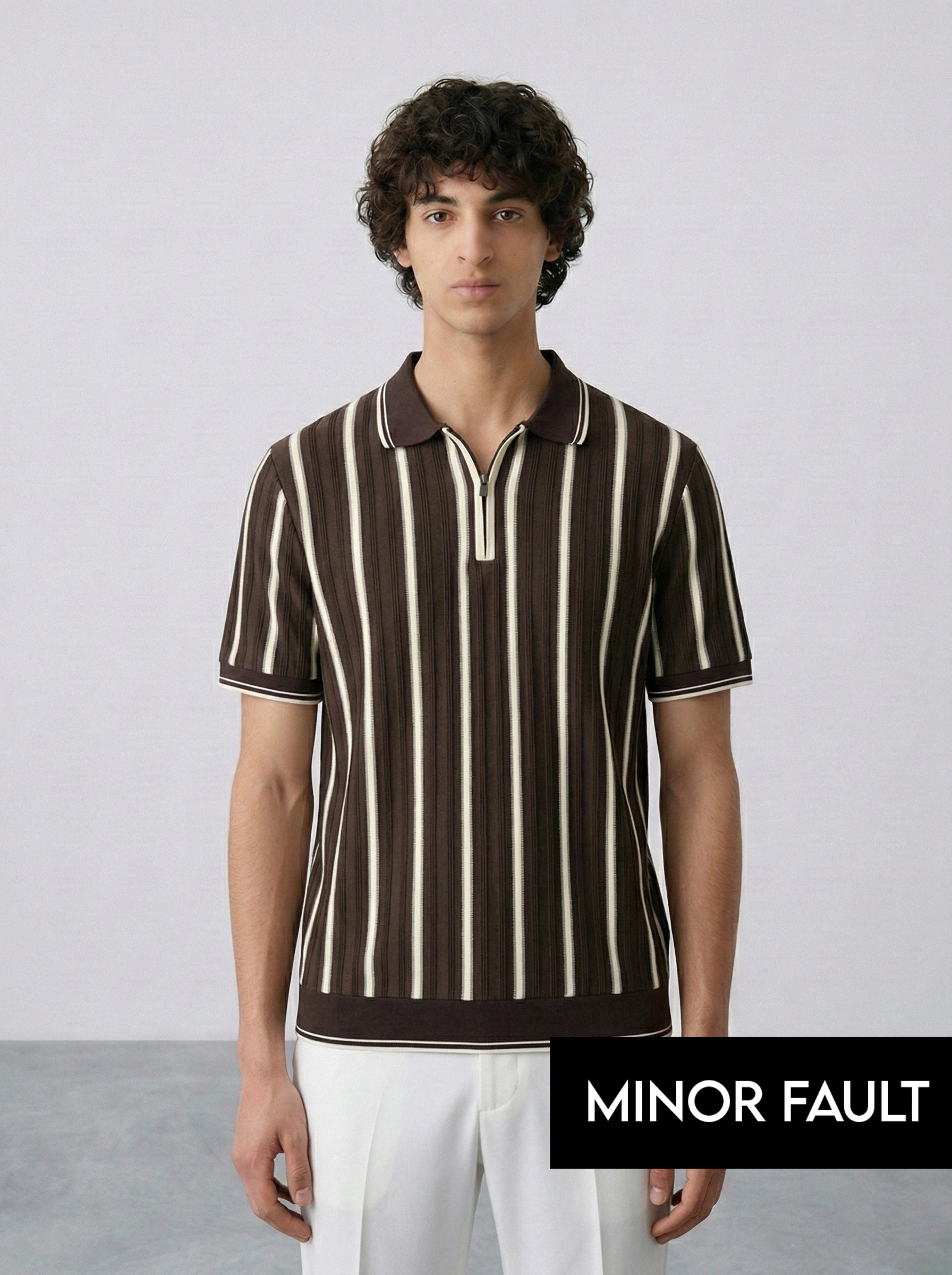 (Minor Fault) Brown Zipper Regular Fit Polo | Montivo Pakistan
