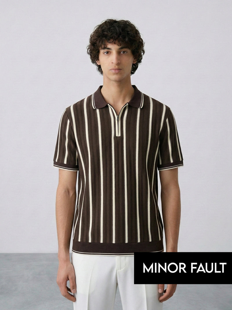 (Minor Fault) Brown Zipper Regular Fit Polo | Montivo Pakistan