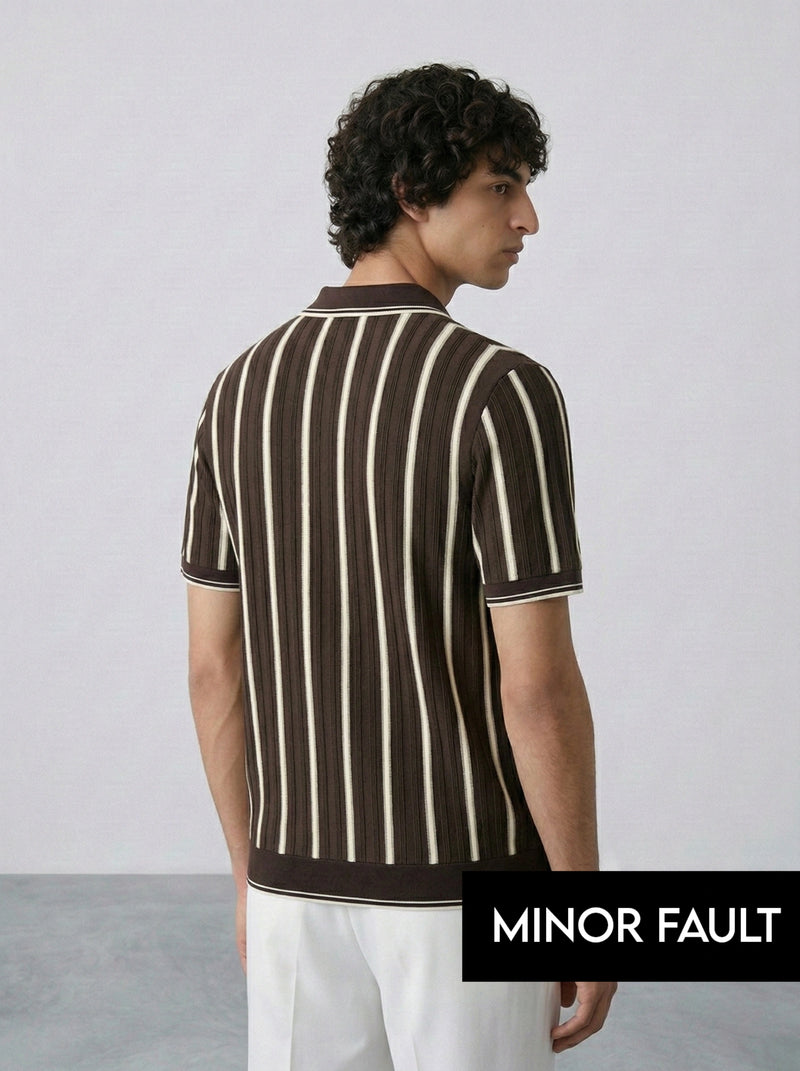 (Minor Fault) Brown Zipper Regular Fit Polo | Montivo Pakistan