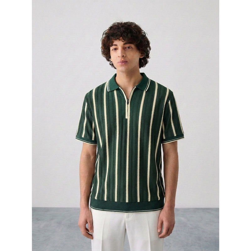 Green Zipper Regular Fit Polo | Montivo Pakistan