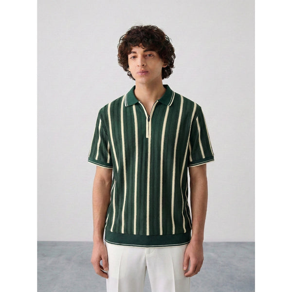 Green Zipper Regular Fit Polo | Montivo Pakistan