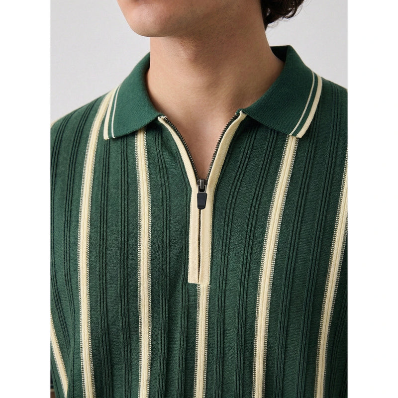 Green Zipper Regular Fit Polo | Montivo Pakistan