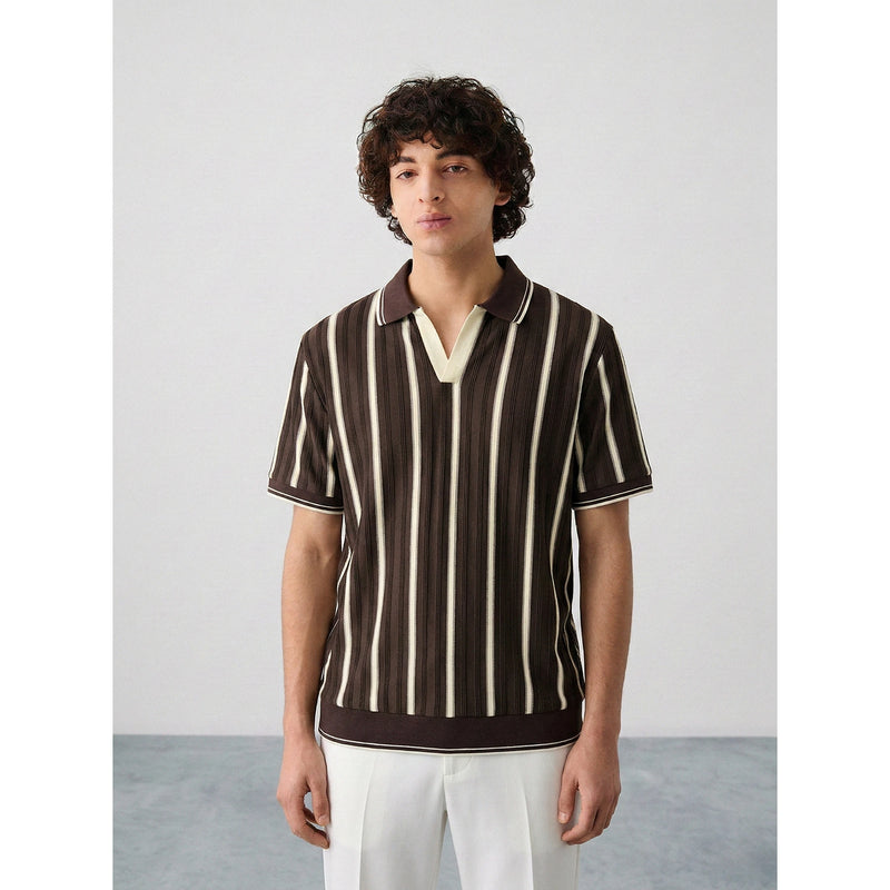 Brown Stripes Jhonny Collar Polo | Montivo Pakistan