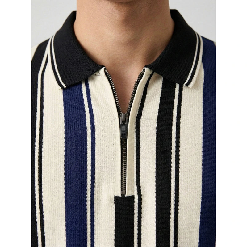 Blue Stripes Zipper Regular Fit Polo | Montivo Pakistan