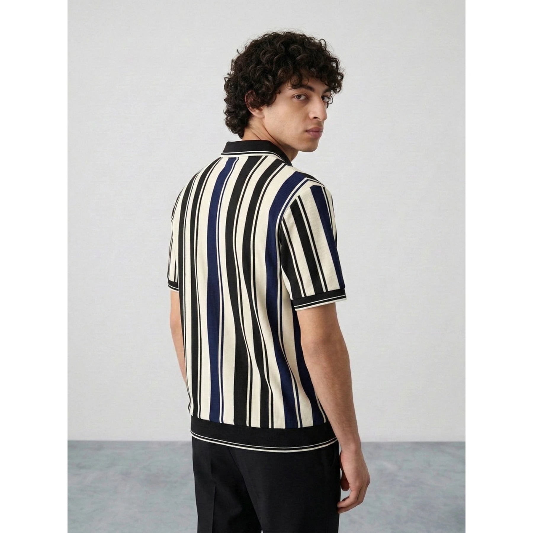 Blue Stripes Zipper Regular Fit Polo | Montivo Pakistan