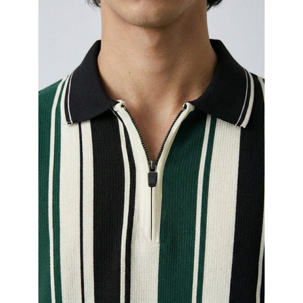 Green Stripes Zipper Regular Fit Polo | Montivo Pakistan