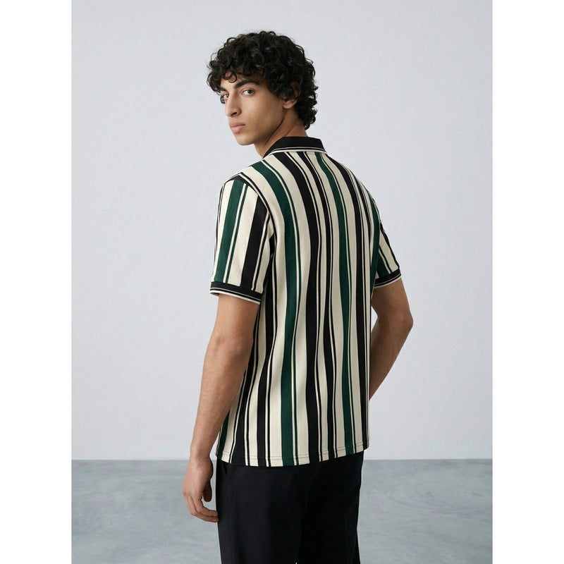 Green Stripes Zipper Regular Fit Polo | Montivo Pakistan