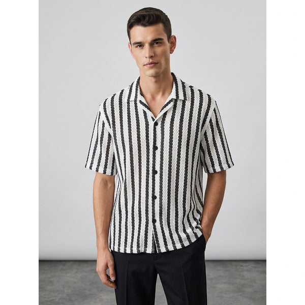 Monochrome White Textured Cuban Shirt | Montivo Pakistan