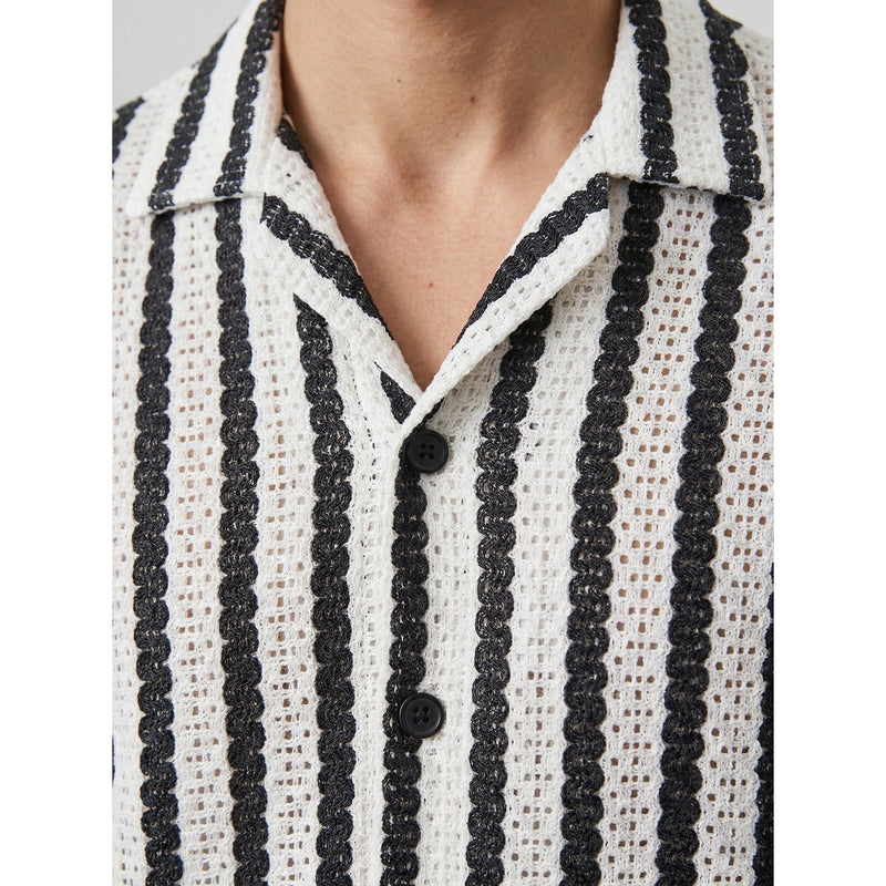 Monochrome White Textured Cuban Shirt | Montivo Pakistan