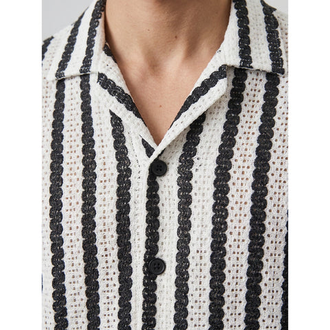 Monochrome White Textured Cuban Shirt | Montivo Pakistan