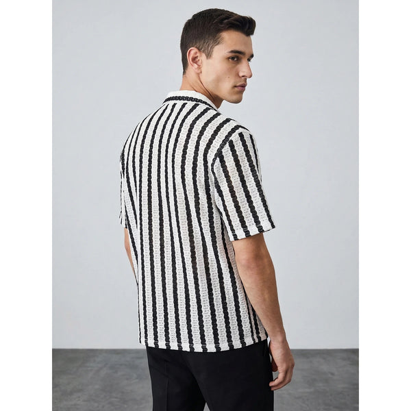 Monochrome White Textured Cuban Shirt | Montivo Pakistan