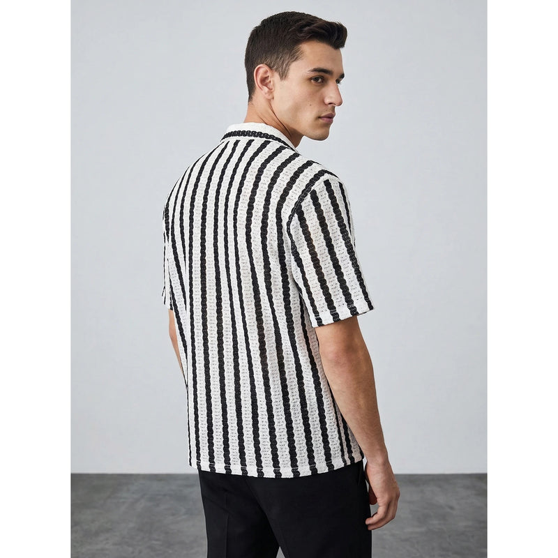 Monochrome White Textured Cuban Shirt | Montivo Pakistan