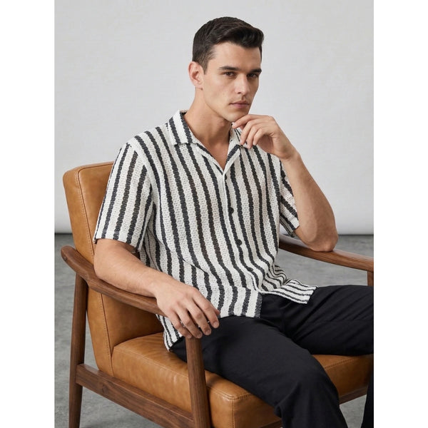 Monochrome White Textured Cuban Shirt | Montivo Pakistan