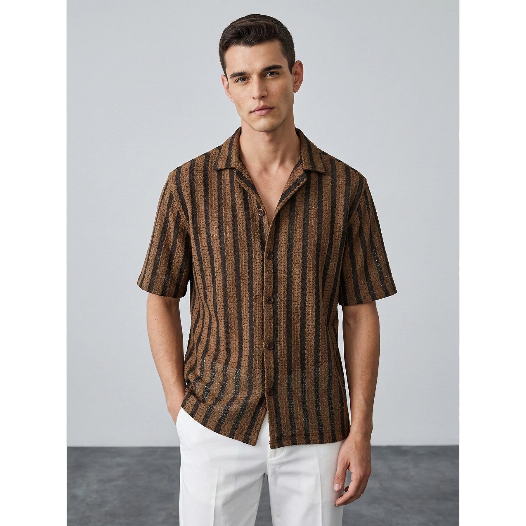 Dark Mocha Textured Cuban Shirt | Montivo Pakistan