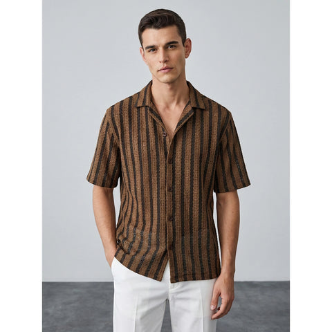 Dark Mocha Textured Cuban Shirt | Montivo Pakistan