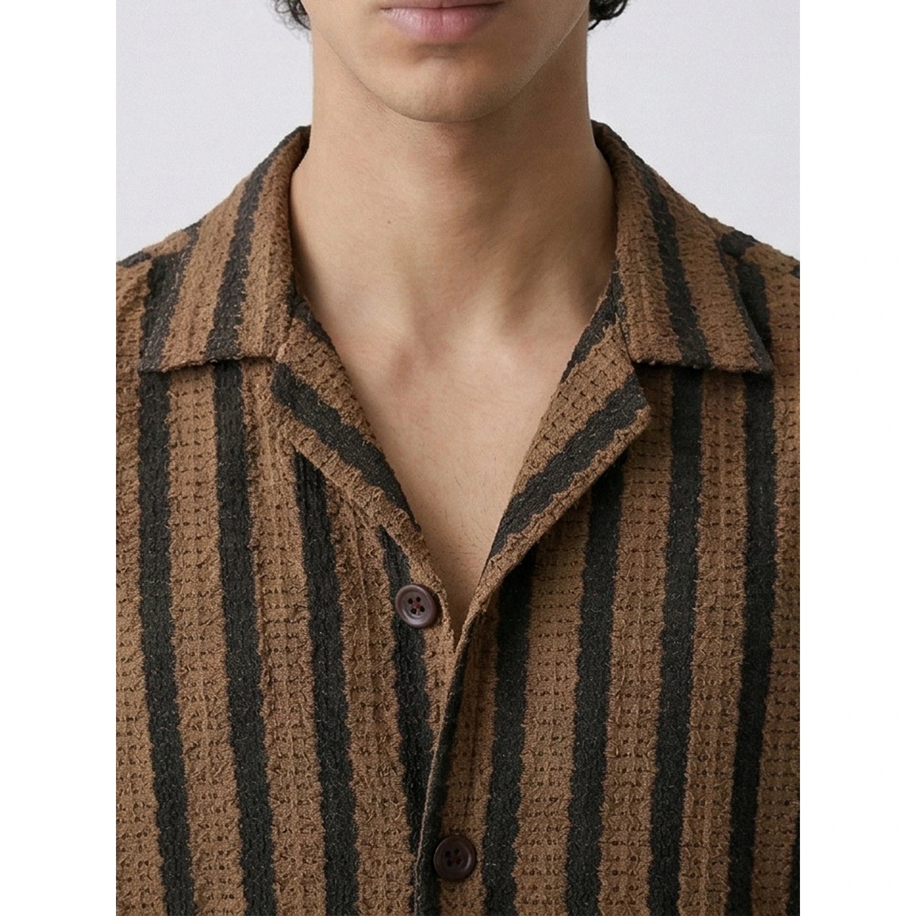 Dark Mocha Textured Cuban Shirt | Montivo Pakistan
