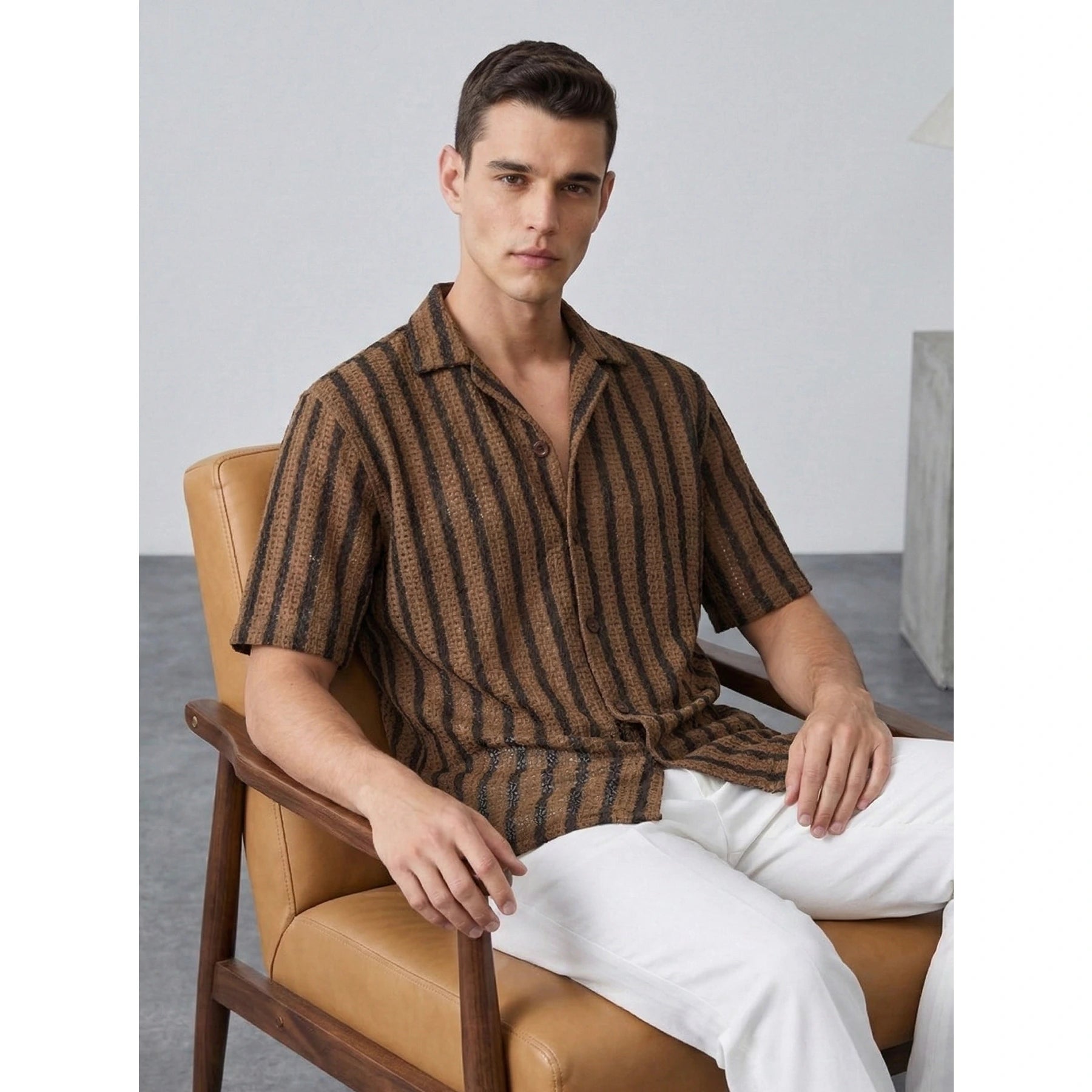 Dark Mocha Textured Cuban Shirt | Montivo Pakistan