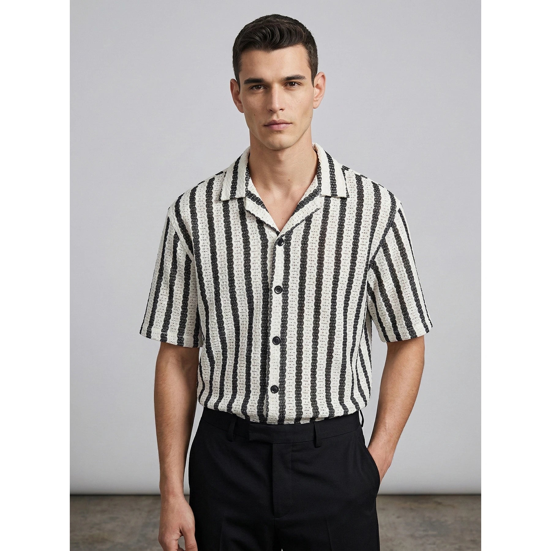 Ecru Textured Cuban Shirt | Montivo Pakistan