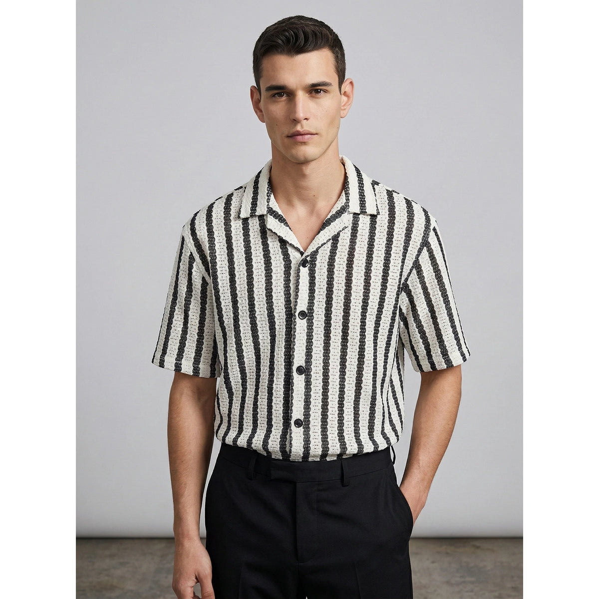 Ecru Textured Cuban Shirt | Montivo Pakistan