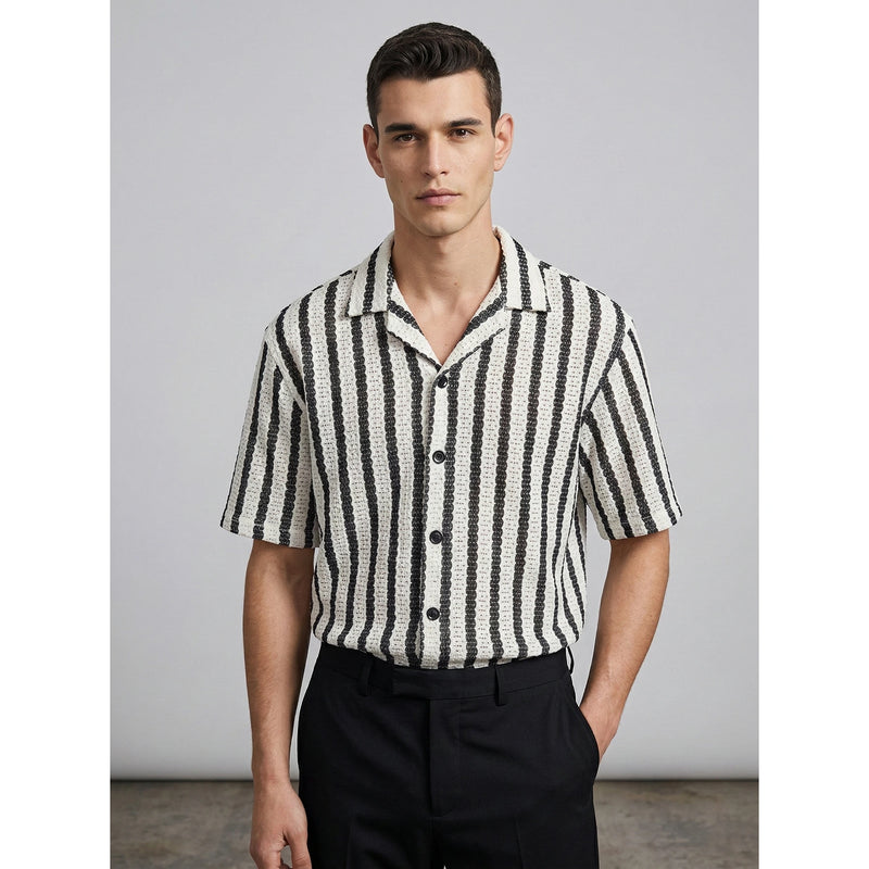 Ecru Textured Cuban Shirt | Montivo Pakistan