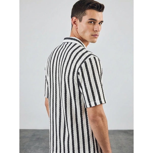 Ecru Textured Cuban Shirt | Montivo Pakistan