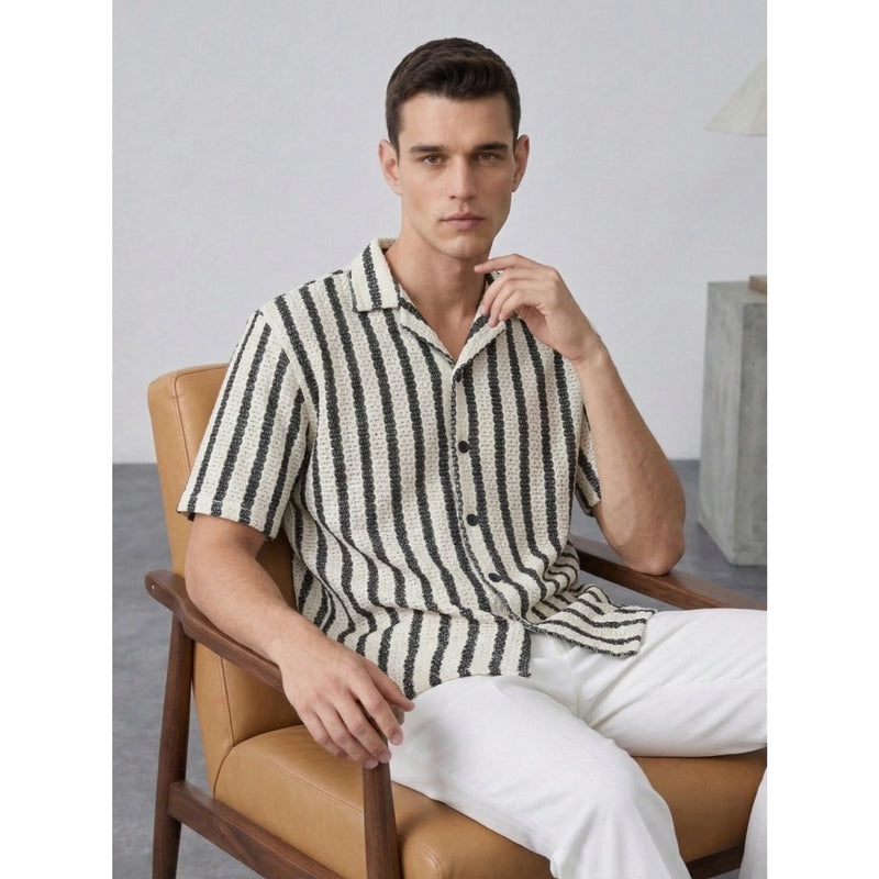 Ecru Textured Cuban Shirt | Montivo Pakistan