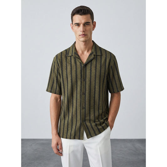 Olive Textured Cuban Shirt