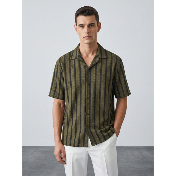 Olive Textured Cuban Shirt | Montivo Pakistan