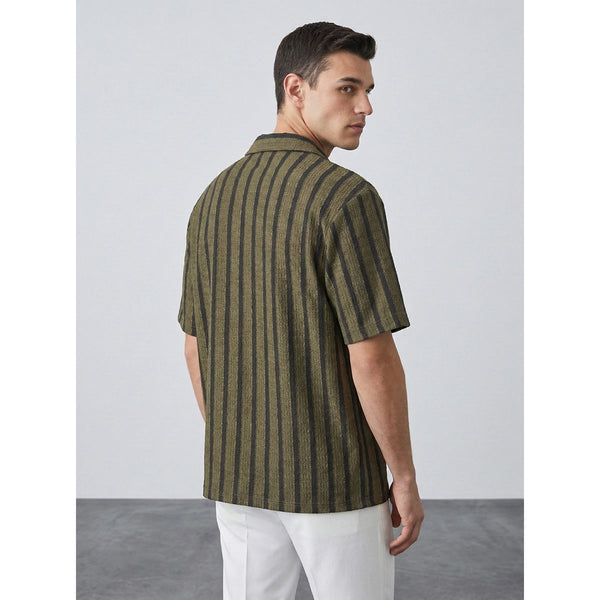 Olive Textured Cuban Shirt | Montivo Pakistan