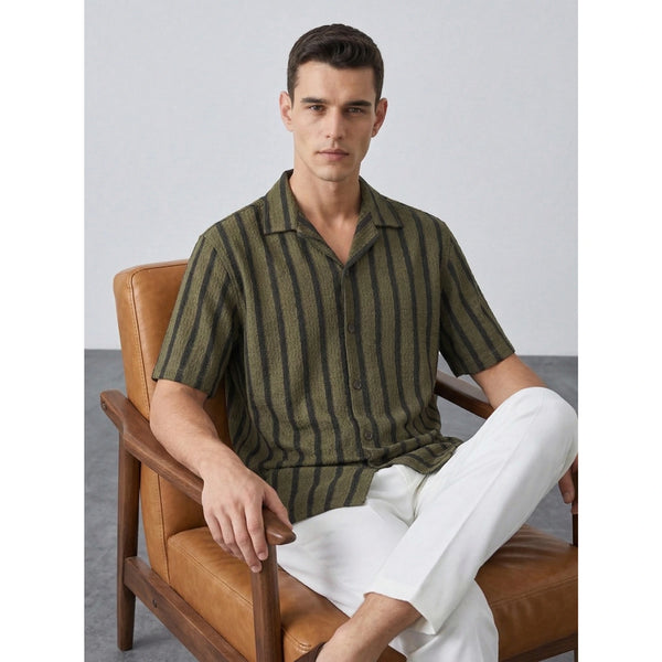 Olive Textured Cuban Shirt | Montivo Pakistan