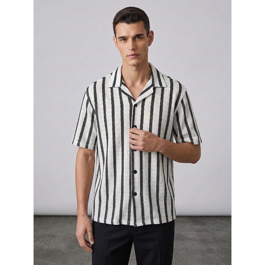 Optic White Textured Cuban Shirt