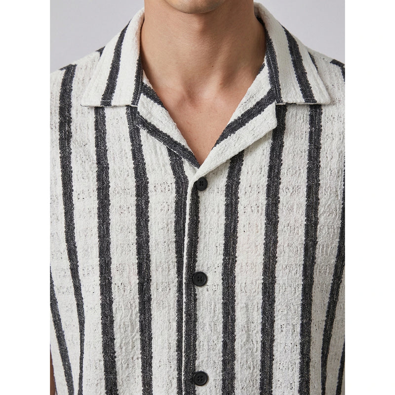 Optic White Textured Cuban Shirt | Montivo Pakistan
