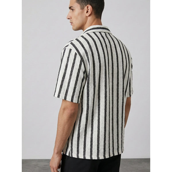 Optic White Textured Cuban Shirt | Montivo Pakistan