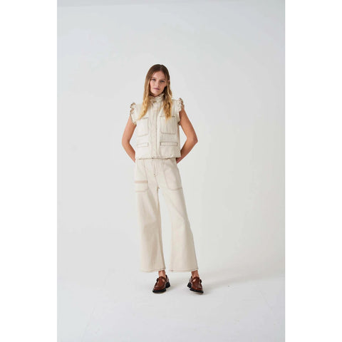 Ecru Loose Wide Leg Jeans | Montivo Pakistan