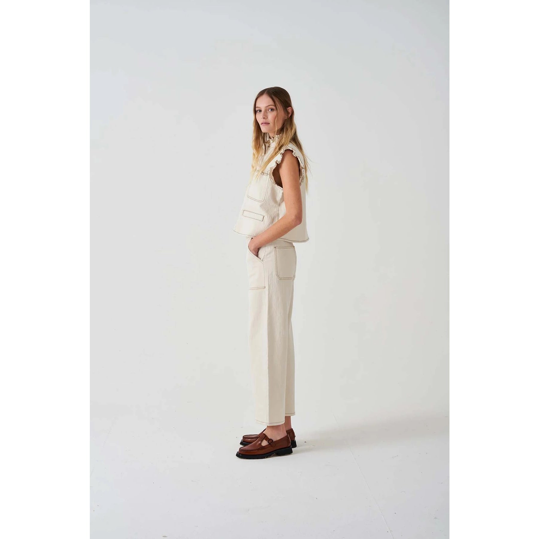 Ecru Loose Wide Leg Jeans | Montivo Pakistan