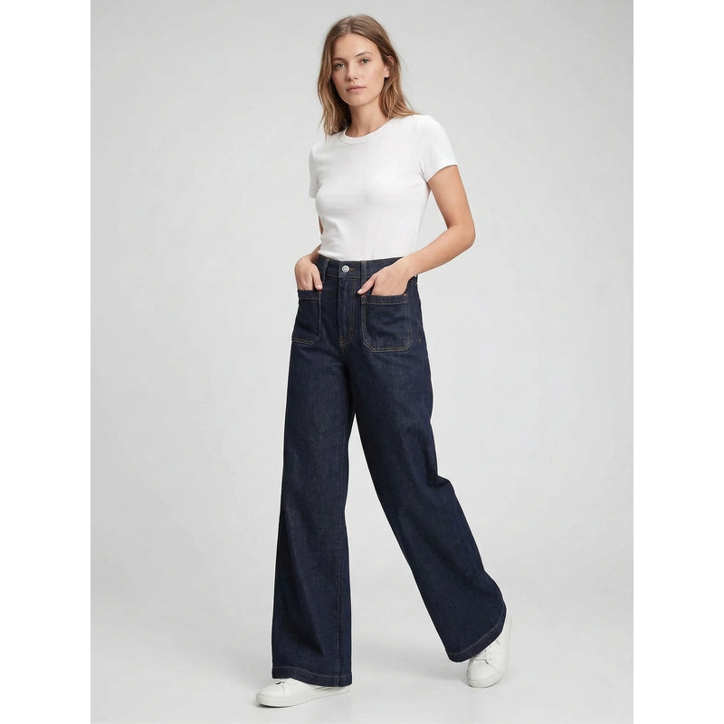 High Rise Rinse Wash Wide Leg Jeans | Montivo Pakistan