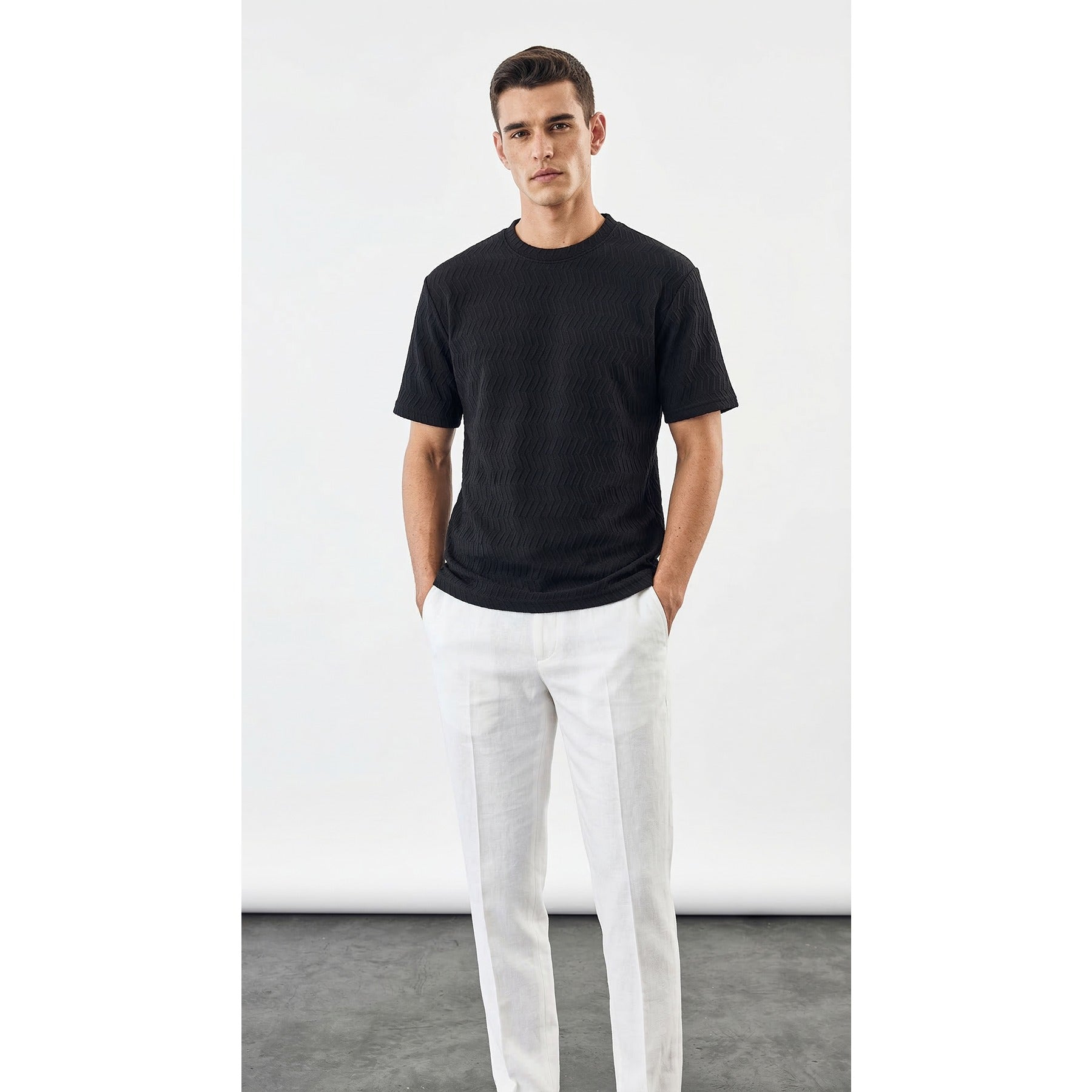 Black Textured Crew Neck Tshirt | Montivo Pakistan