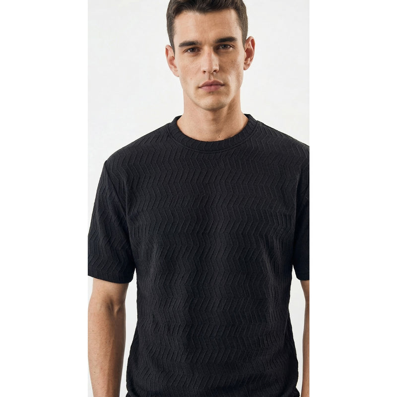 Black Textured Crew Neck Tshirt | Montivo Pakistan