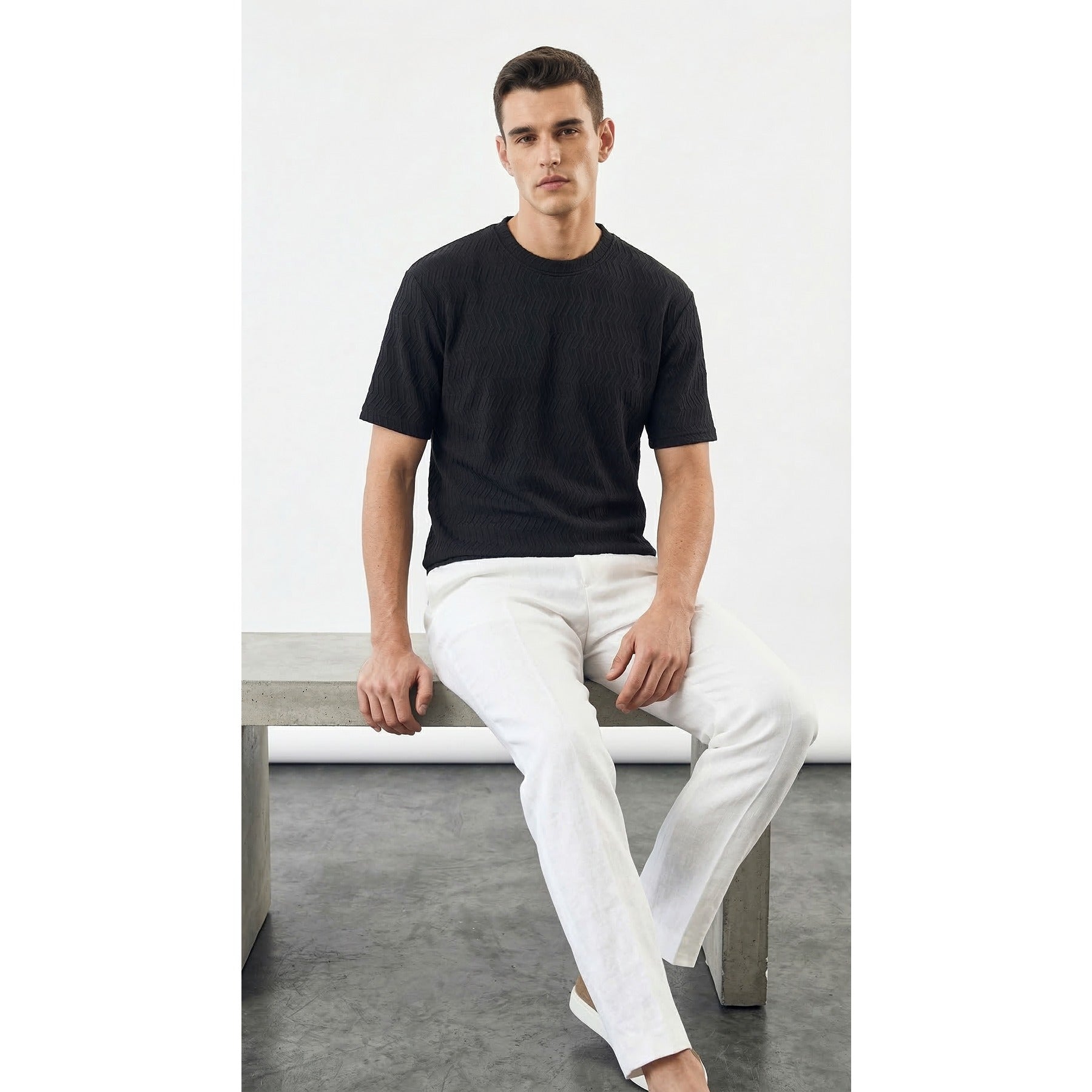 Black Textured Crew Neck Tshirt | Montivo Pakistan