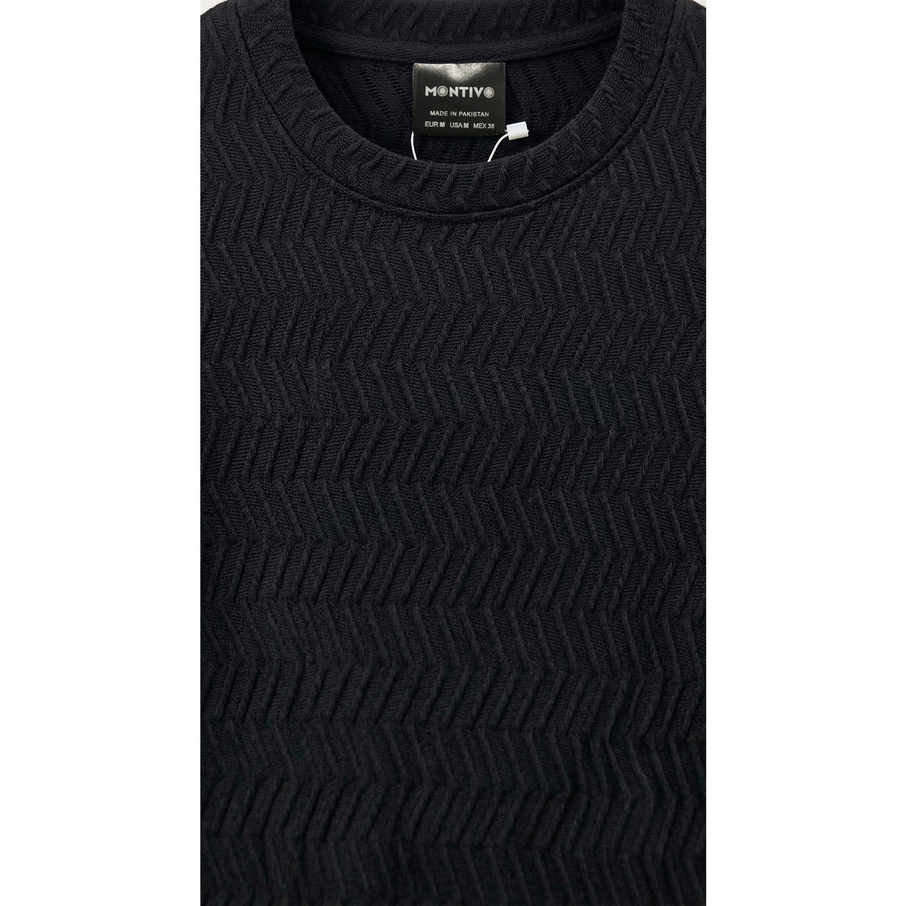 Black Textured Crew Neck Tshirt | Montivo Pakistan