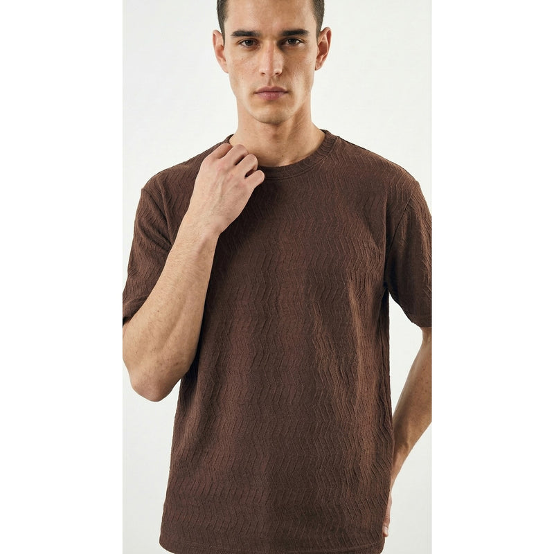Brown Textured Crew Neck Tshirt | Montivo Pakistan