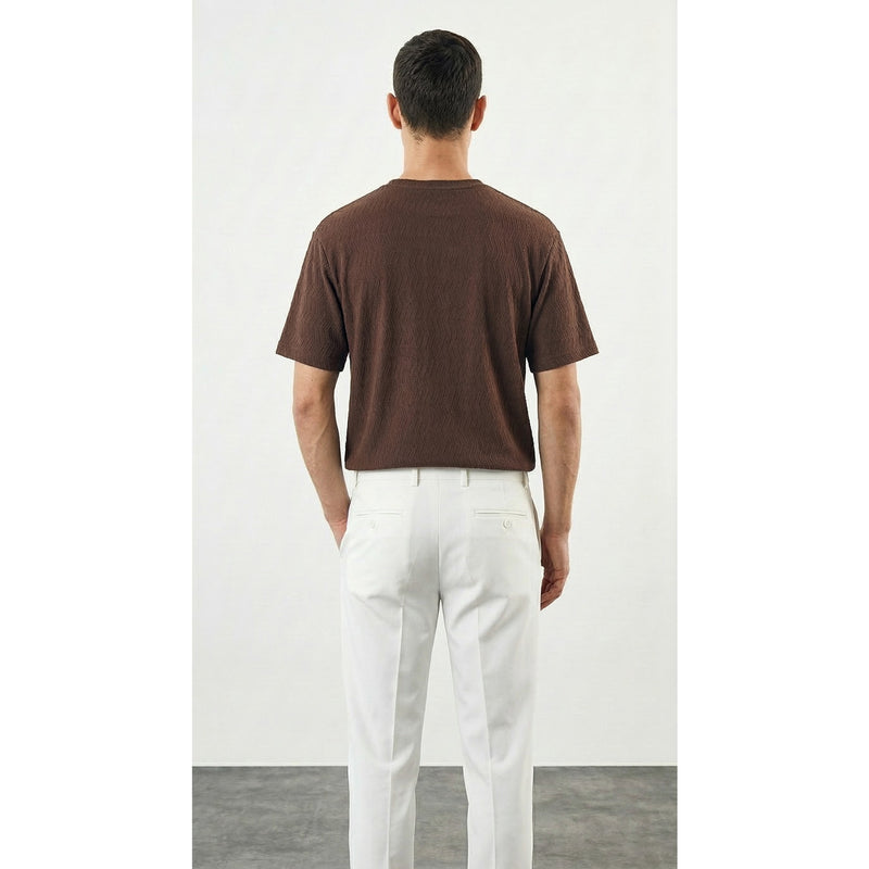 Brown Textured Crew Neck Tshirt | Montivo Pakistan