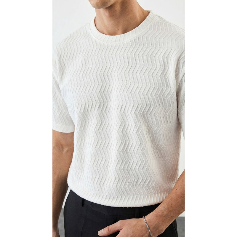 White Textured Crew Neck Tshirt | Montivo Pakistan