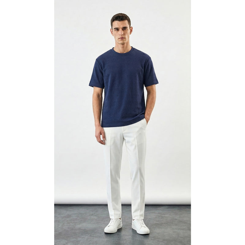 Blue Textured Crew Neck Tshirt | Montivo Pakistan