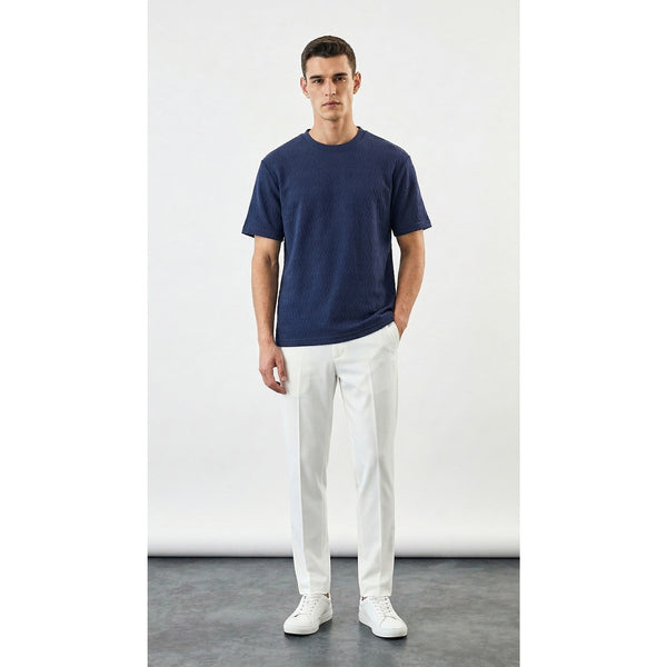 Blue Textured Crew Neck Tshirt | Montivo Pakistan