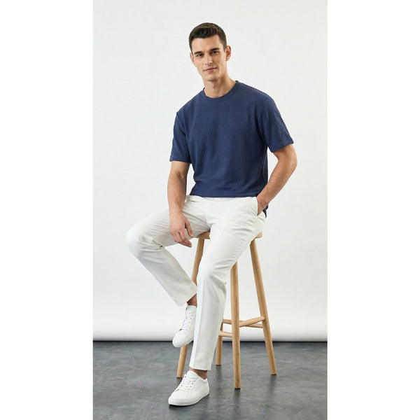 Blue Textured Crew Neck Tshirt | Montivo Pakistan