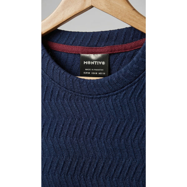 Blue Textured Crew Neck Tshirt | Montivo Pakistan