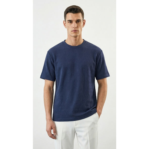 Blue Textured Crew Neck Tshirt | Montivo Pakistan