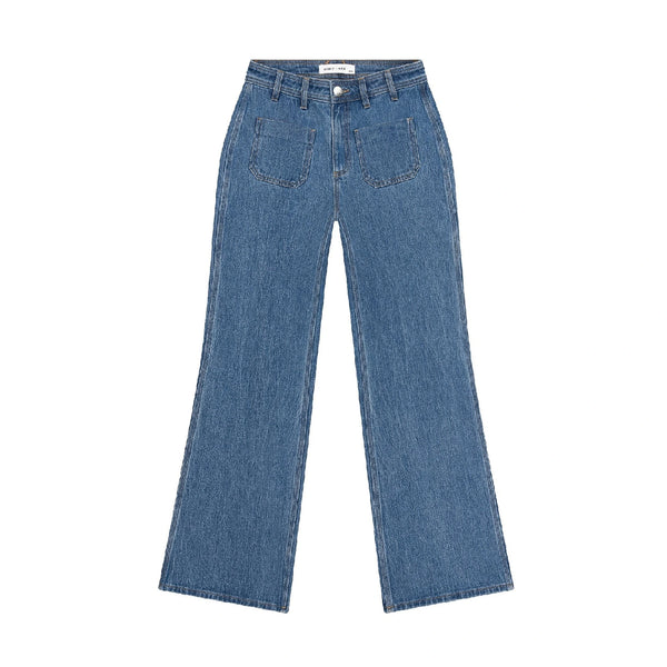 Mid Blue Patch Pocket Wide Leg Jeans | Montivo Pakistan